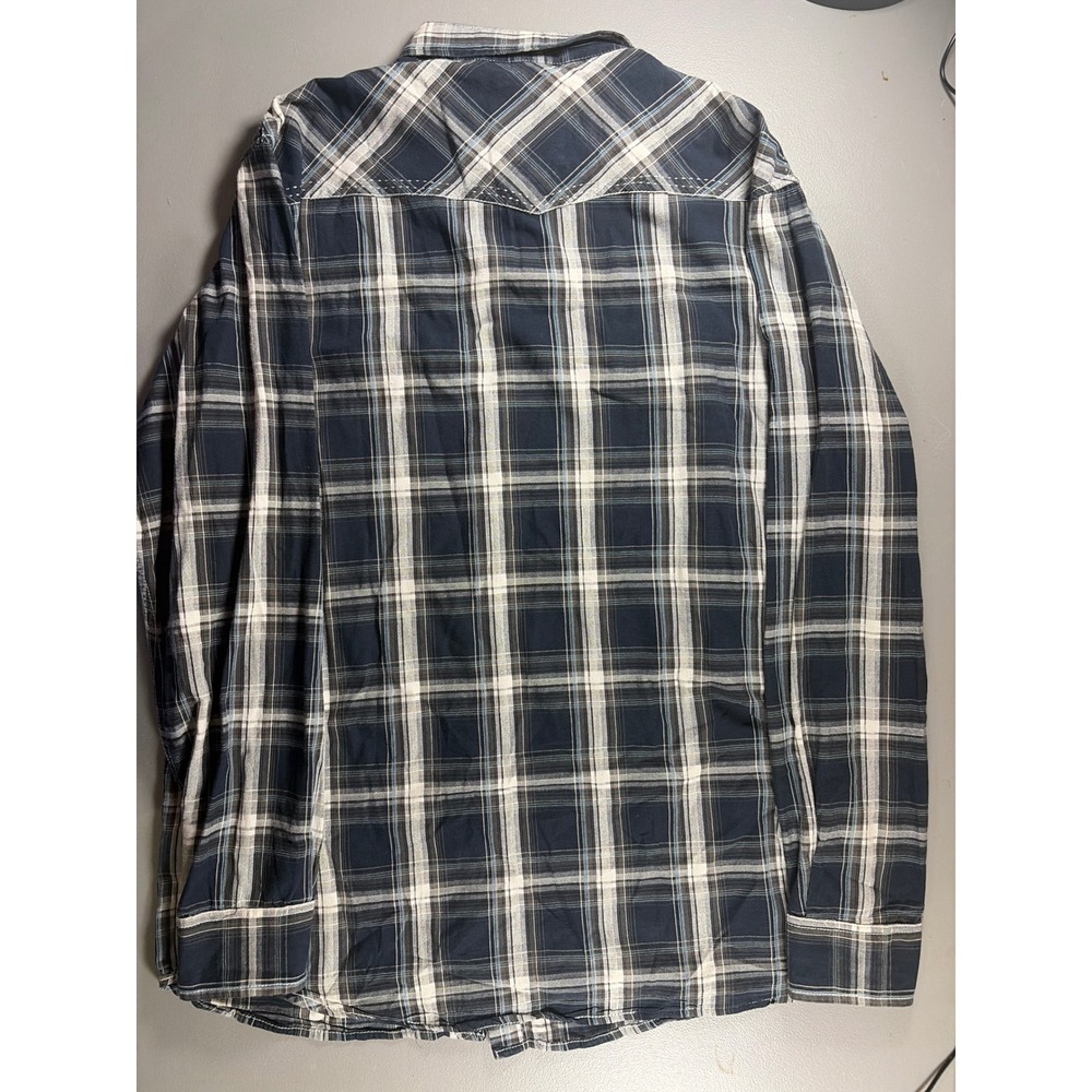BKE Plaid Button Down Shirt Mens XL Navy Blue Athletic Fit Western Long Sleeve - Picture 8 of 8